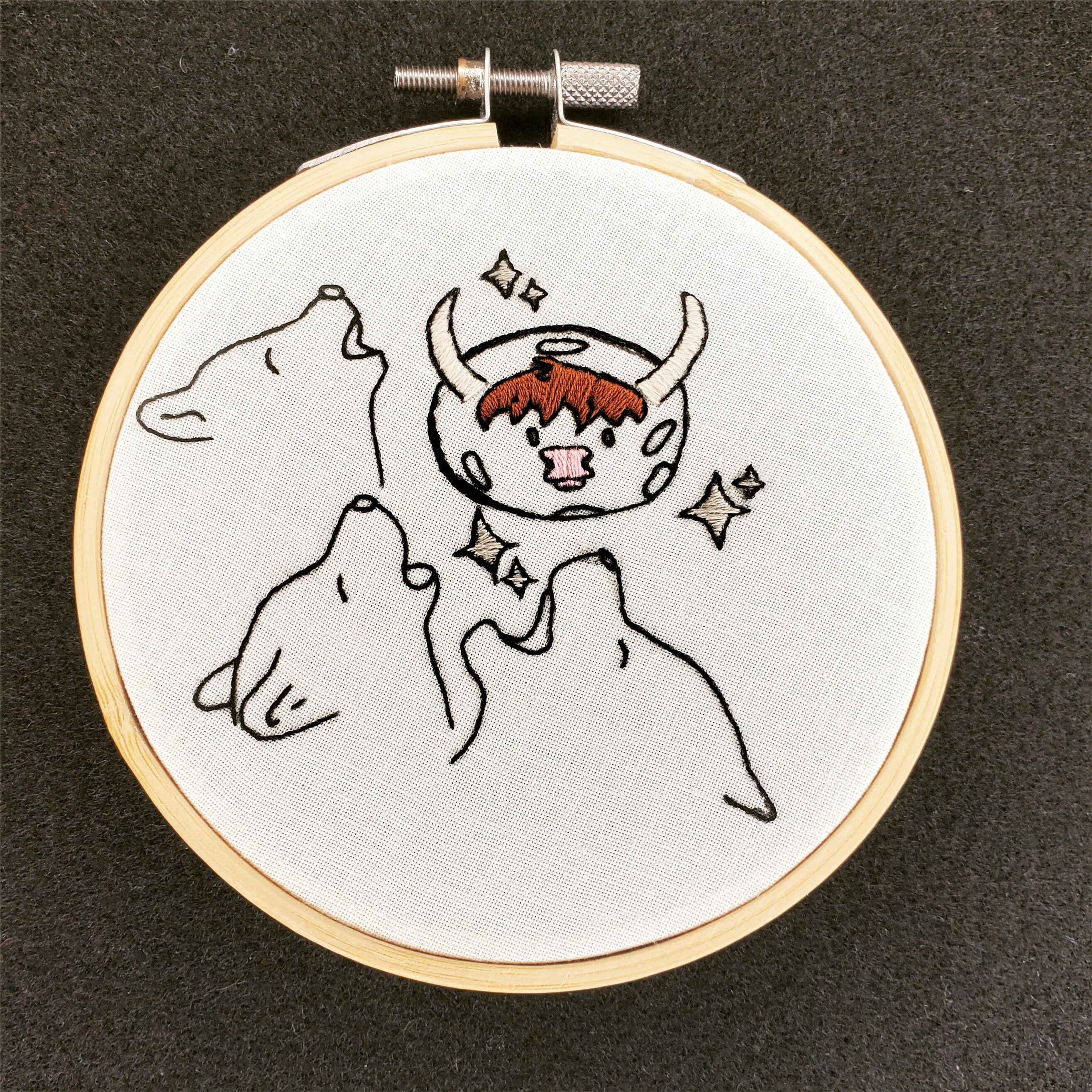 Three wolf moon funny jessecmault hoop art three wolf  etsy