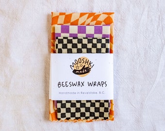Printed 3 Pack 'Triple Check' Beeswax Wraps. Reusable, Compostable. Handmade in Canada.