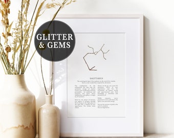 Sagittarius Star Sign Print / Zodiac Wall Art / Constellation A5 & A4 Poster / Sagittarius Birthday Gift