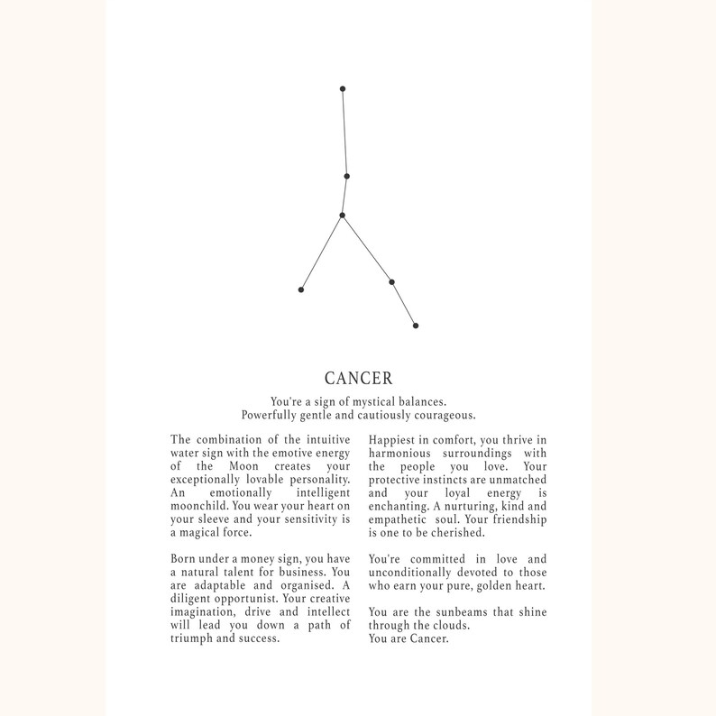 Cancer Star Sign Print / Zodiac Wall Art / Constellation A5 & Etsy UK