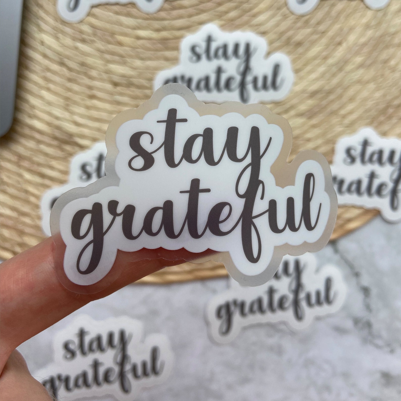 Stay Grateful Clear Vinyl Sticker // Matte Laptop Stickers // | Etsy