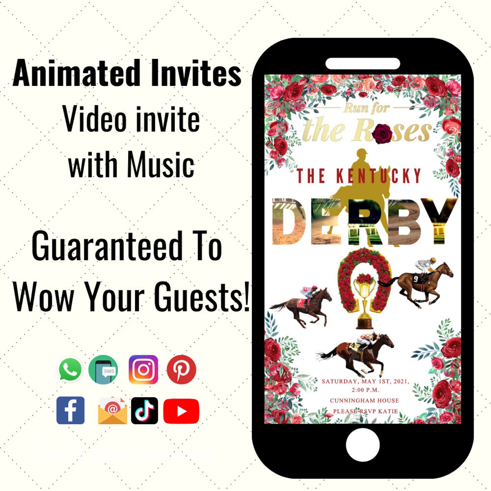 Kentucky Derby Invitation Digital Video Evite Etsy