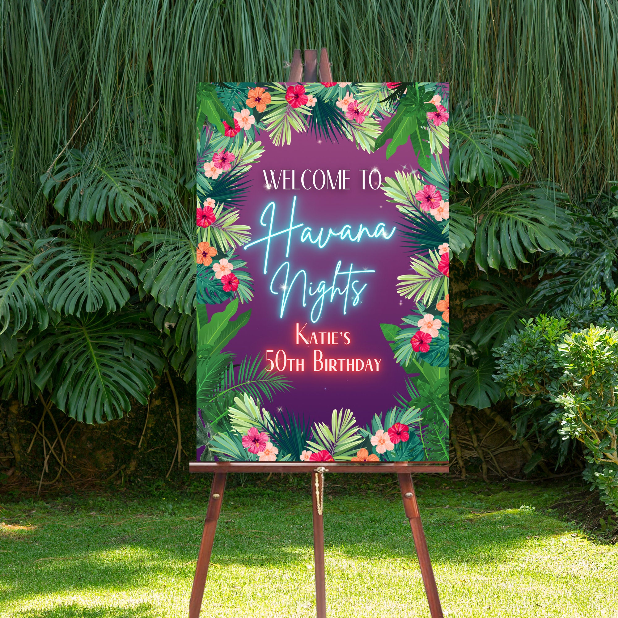 Tropical Party Welcome Sign Tropical Flower Party Sign Any | Etsy