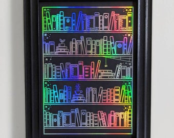 Book lover bookshelf A4 foil print