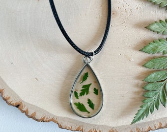 Pressed Fern Necklace, Real Pressed Fern Leaves, Botanical Resin Necklace, Hemp Cord Necklace