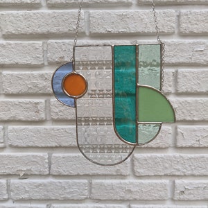 Mid Century Modern Stained Glass Window Hanging