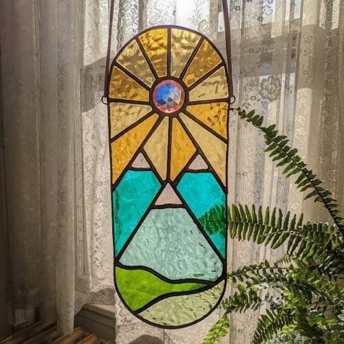 Suncatcher Mountain Suncatcher Stained Glass Etsy