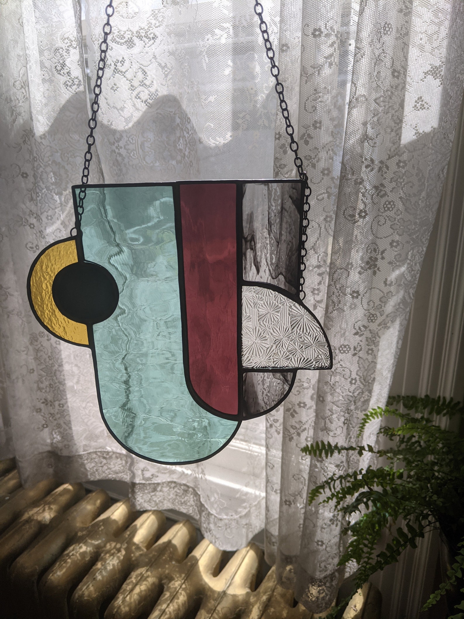 Mid Century Modern Stained Glass Window Hanging Etsy