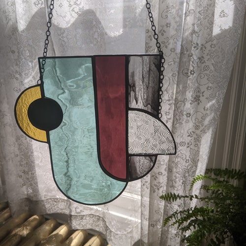 Mid Century Modern Stained Glass Window Hanging Etsy