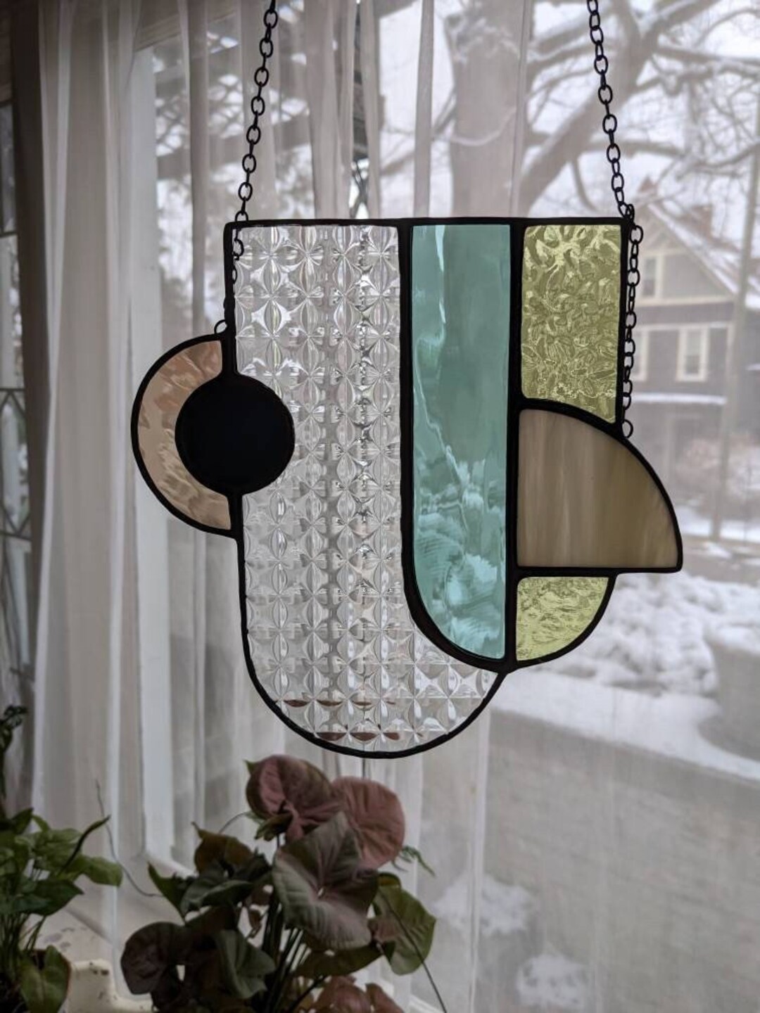 Mid Century Modern Stained Glass Window Hanging Etsy