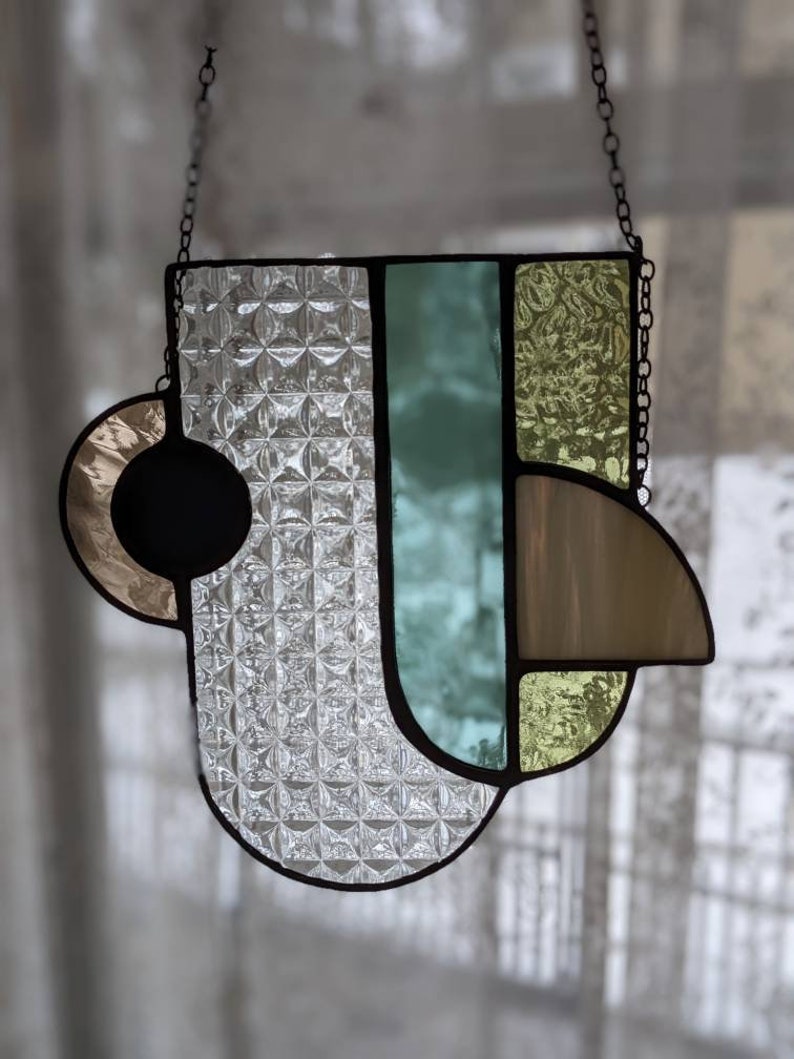 Mid Century Modern Stained Glass Window Hanging Etsy