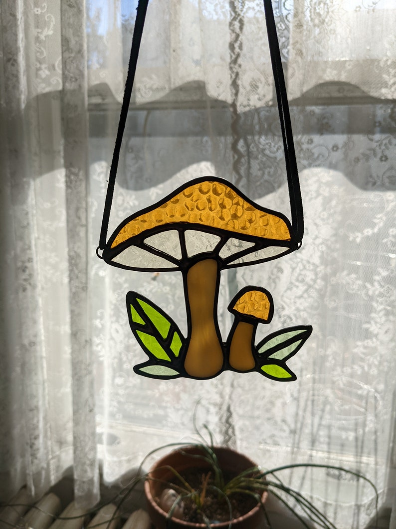 Stained Glass Mushroom Suncatcher Etsy
