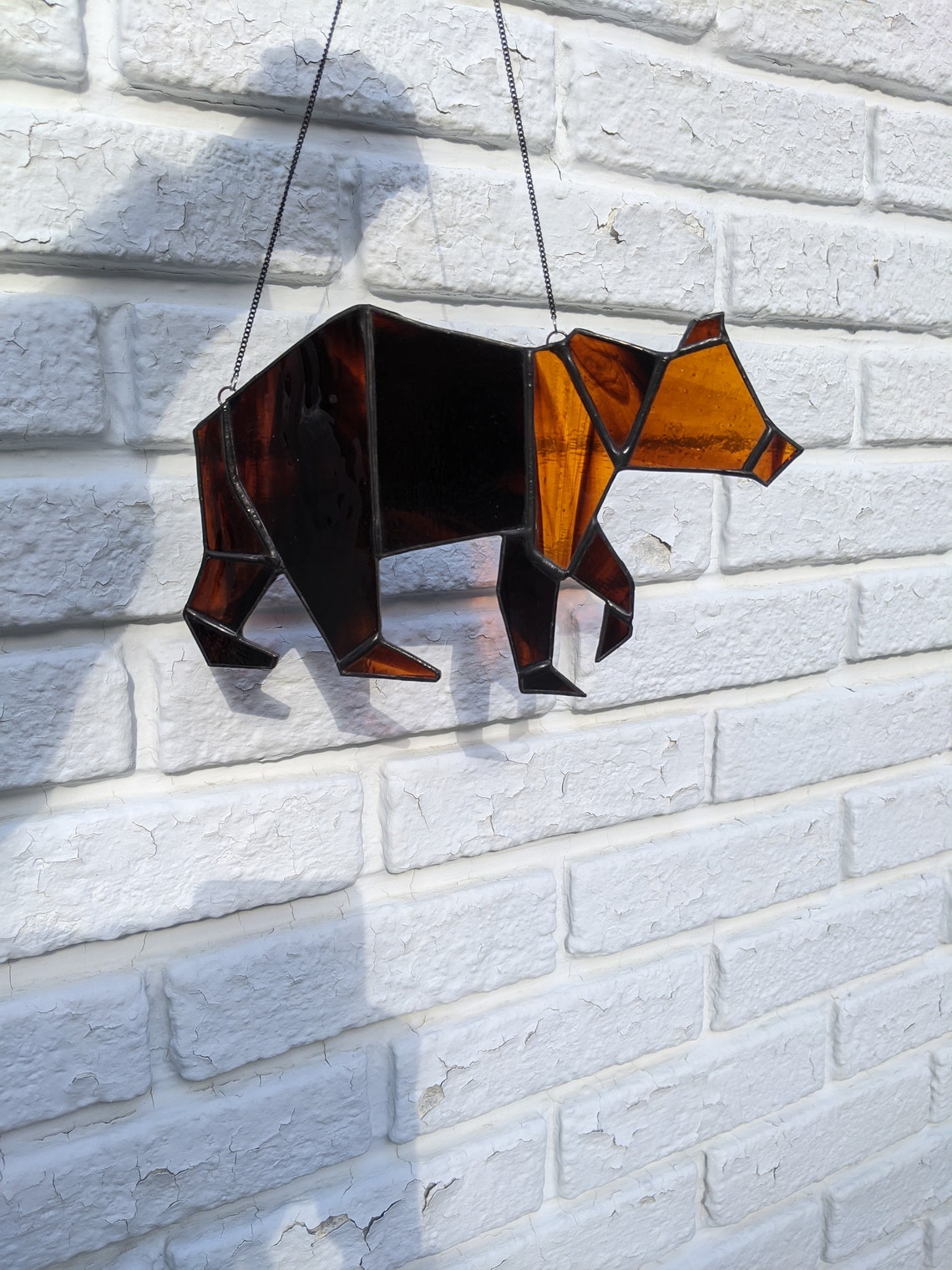 Geometric Stained Glass Grizzly Bear Etsy