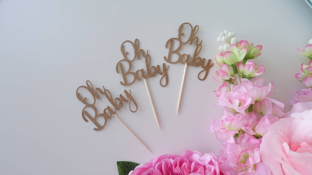 48 Stück 'Oh Baby' Cupcake Topper Aus Glitzer-Karton - Rosa, Für Babyparty & Geschlechtsenthüllung