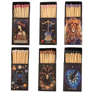 Allumettes cadeau du zodiaque – Allumettes colorées de 5 cm en 15 couleurs | Cadeau signe d'anniversaire du zodiaque | Souvenir horoscope, boîte d'allumettes de tarot | Accessoires pour bougies