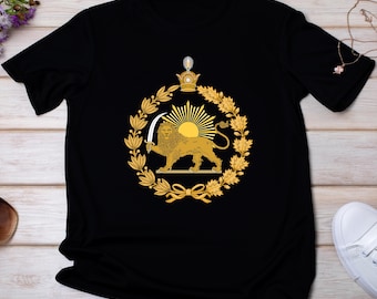 Custom Persian Lion and Sun Crown T-Shirt – Shir o Khorshid Iranian Royal Heritage Tee