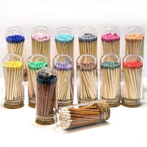 2 Inch Colored Matches in Apothecary Jar | 40 Matches with Striker | Decorative Bell Dome Jar Match Holder for Home & Candle Decor