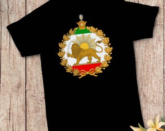 Custom Persian Lion & Sun T-Shirt, Shir-o-Khorshid Pahlavi Graphic, Unisex Black Iran Heritage Tee