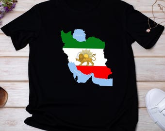 Custom Iran Map Lion and Sun T-Shirt – Persian Flag Shir o Khorshid Heritage Tee
