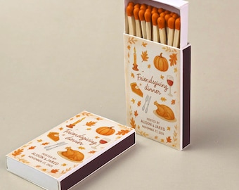 Thanksgiving Custom Matchboxes – Personalized Fall Party Favors, Friendsgiving Matches, Autumn Dinner Decor, Hostess Gifts