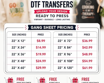Custom Full Color DTF Transfers, Ready to Press Gang Sheet Prints