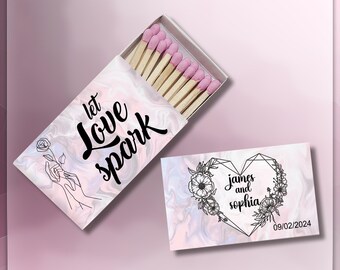 Personalized Wedding Matchboxes: Pink Marble Floral Favors - Set of 50