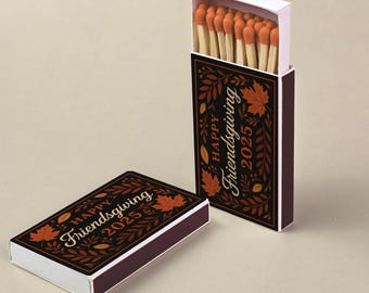 Custom Thanksgiving Matchboxes – Elegant Fall Leaves Design, Personalized Party Favors, Autumn Table Matches