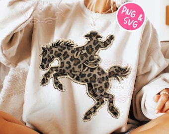Leopard Print Cowboy PNG, Trendy Western Shirt Design, Girly Country Sublimation Tshirt Png, Preppy Cheetah Digital Download Rag Quilt