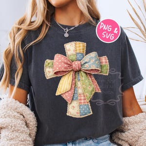 Patchwork Kreuz PNG SVG, Faux Quilted Christian Shirt Png, Kokette Gestickter Jesus Png, Trendy Shirt Design-Datei, Sublimation Tshirt Png