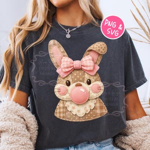 Coelho da Páscoa com estampa de leopardo em PNG e SVG, design moderno de camiseta bordada em patchwork, camiseta rosa acolchoada para sublimação em PNG, download digital instantâneo.