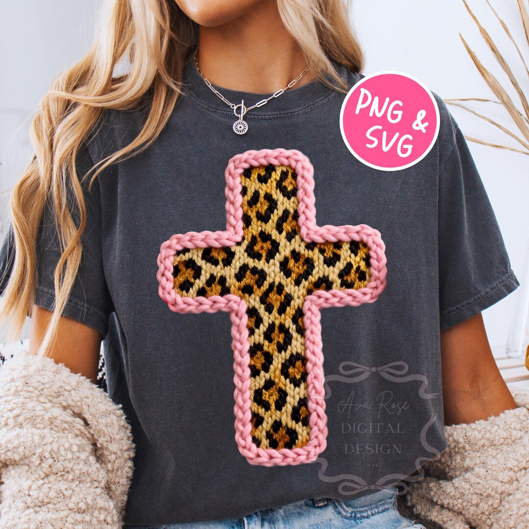 Pink Christian Pattern Pink Faux Yarn Cross PNG SVG, Trendy Knitted Jesus Shirt Design ...