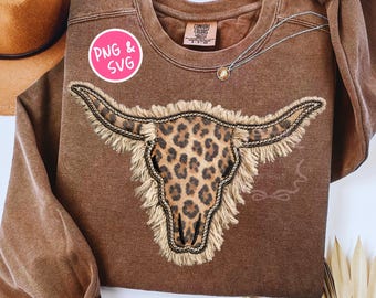 Leopard Print Cow Skull PNG, Trendy Western Shirt Design, Girly Country Sublimation Tshirt Png, Preppy Cheetah Digital Download Rag Quilt
