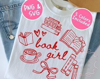 Girly Reading PNG, Doodle Book Lover Png, Trendy Bookworm Shirt Png, Book Sublimation, Popular Bookish SVG, Preppy Reader Png, Book Graphic
