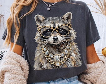 Glam Raccoon PNG | Preppy Racoon PNG | Bling Design | Everyday Designs | Boujee Png | Leopard Print Png | Trendy Animal Shirt Graphic DTF
