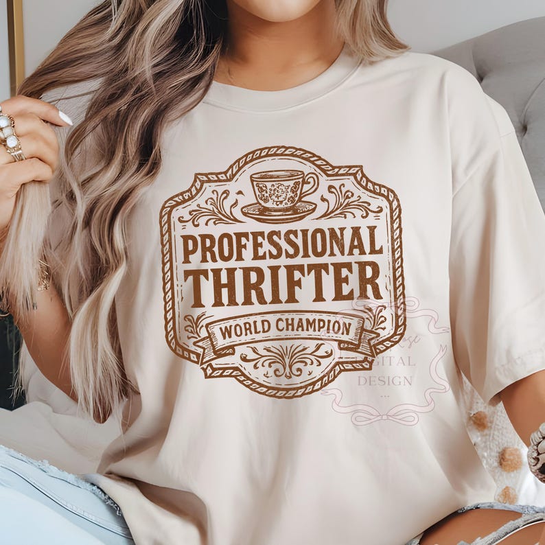 Vintage Thrifted PNG SVG, I'd Rather Be Thrifting Funny Western Png, Trendy Quote Sublimation Design, Distressed Country PNG, Southern Svg image 5