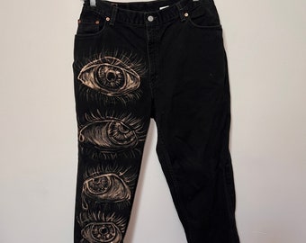 Malocchio Collection - Black Levi's 550 with Bleached Eye Designs