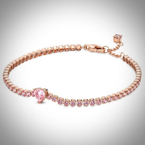 Pink Sparkling Heart Tennis Bracelet 100 925 Sterling Etsy