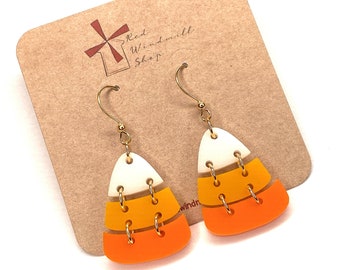 Teal Halloween Print Layered Faux Leather Cat Candy Corn Ghost Earrings