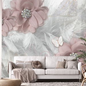 3d Pink Rose Flower Wallpaper, Peel and Stick Floral Wallpaper, Removable Wall Mural, Personalized Wallpaper, Self Adhesive Art Wallpaper
