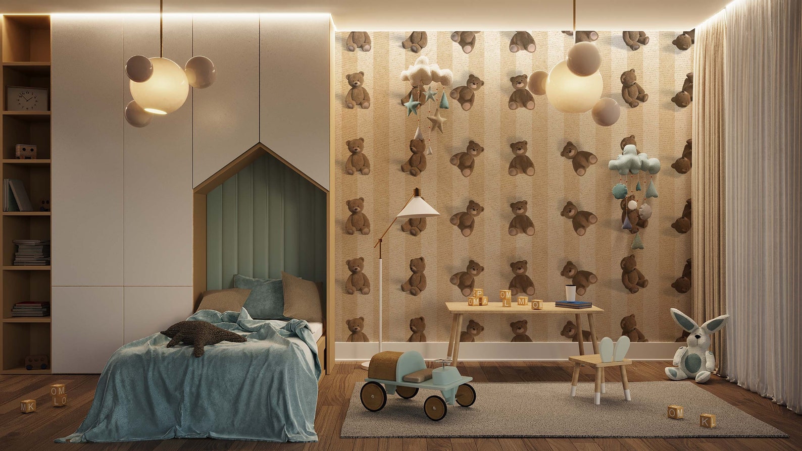 Teddy Bear Pattern Nursery Design Kids Room Wallpaper - Etsy