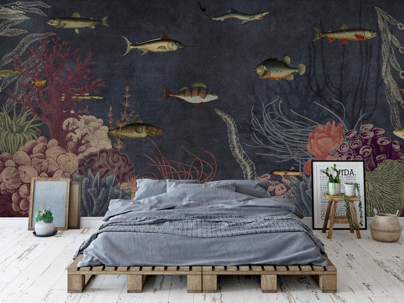 Fishes Deep Sea Creatures and Moss Wallpaper Nature | Etsy