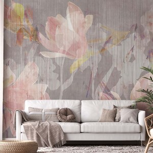 Fiori rosa retro grigio staccare e incollare carta da parati, carta da parati floreale, staccare e incollare, autoadesivo, carta da parati moderna, murale d'arte, arredamento