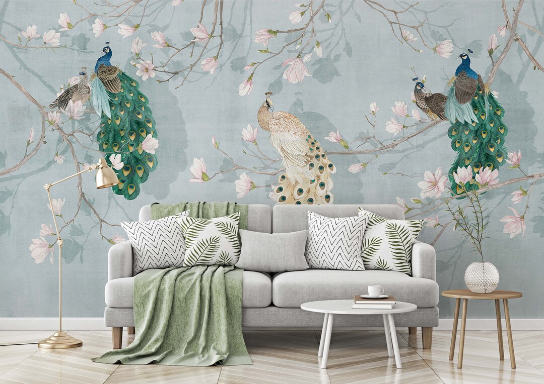 Peacock Traditional Peel and Stick Wallpaper Floral Etsy