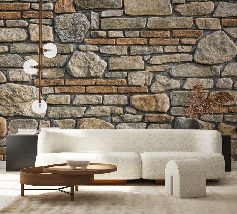 Brown Wall Brick Wallpaper, Historical Wall, Vintage, Stone, Peel and Stick, Self Adhesive, Vinyl Wallpaper, Home Decor, Art Deco Wallpaper image 1