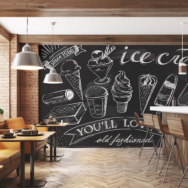 Ice Cream Wallpaper, Cafe Wallpaper, Peel and Stick, Removable Wallpaper, Vinyl Wallpaper, Home Decor, Wall Mural