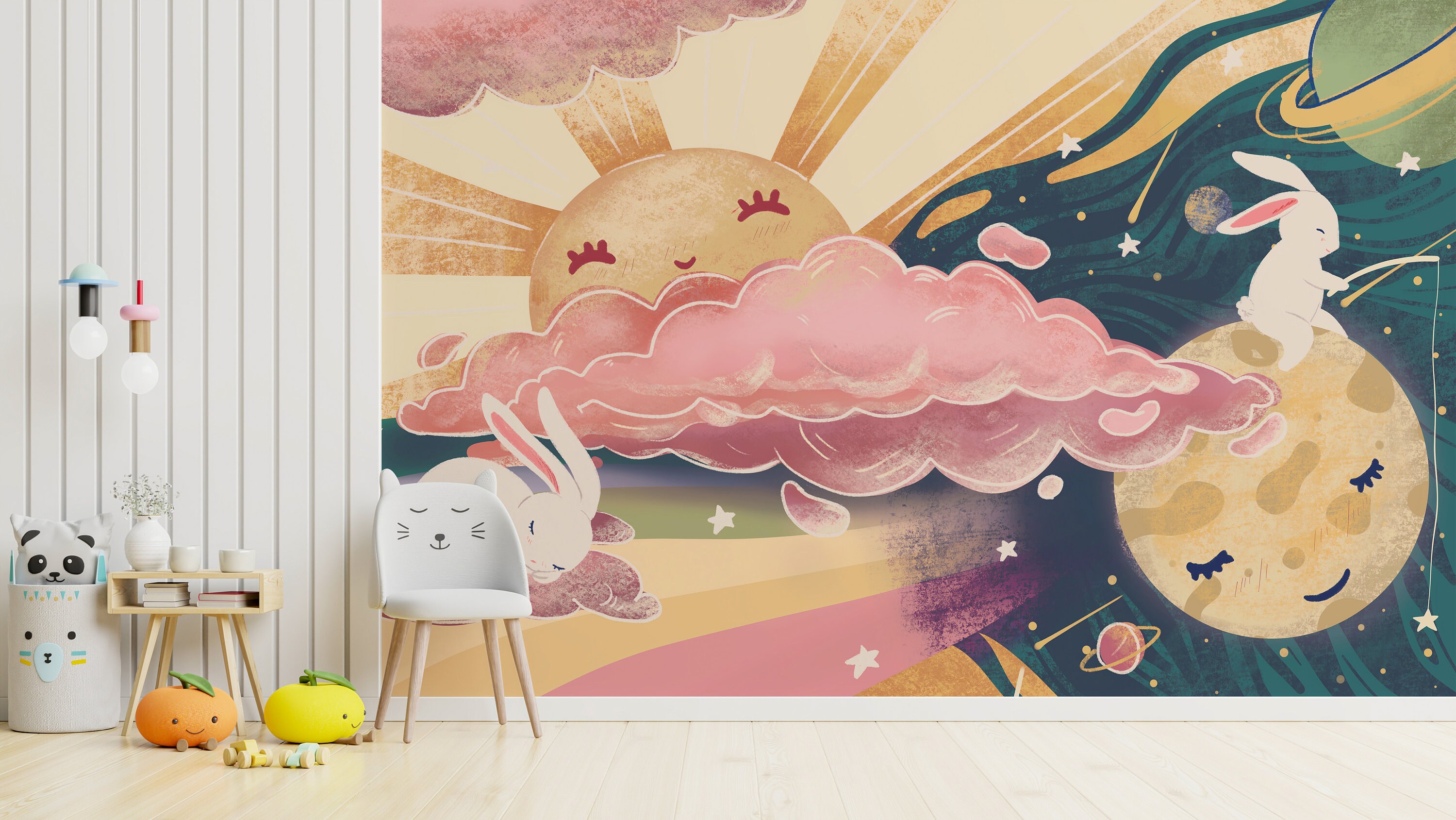 Hand Painted Dreamy Pink and Blue Sky Nursery Children Etsy