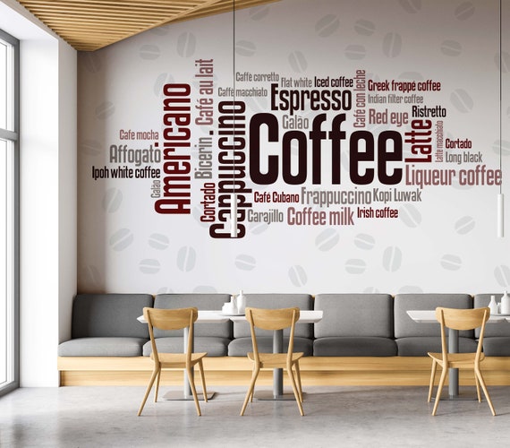 Coffee Text Wallpaper, Cafe Wallpaper, Peel and Stick, Removable