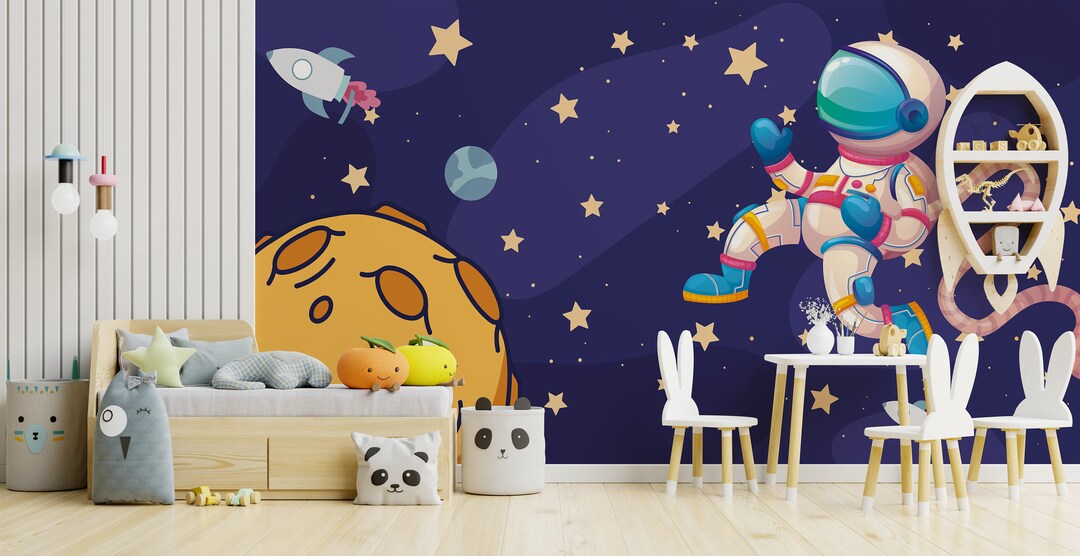Kids Space Wallpaper, Space Wallpaper, Astronaut Wallpaper, Peel and