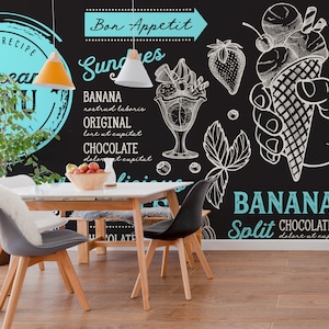 Menú de helados Fondo de pantalla azul, Peel and Stick, Cafe Wallpaper, Fondo de pantalla culinario, Fondo de pantalla moderno, Peel and Stick Wallpaper, Autoadhesivo
