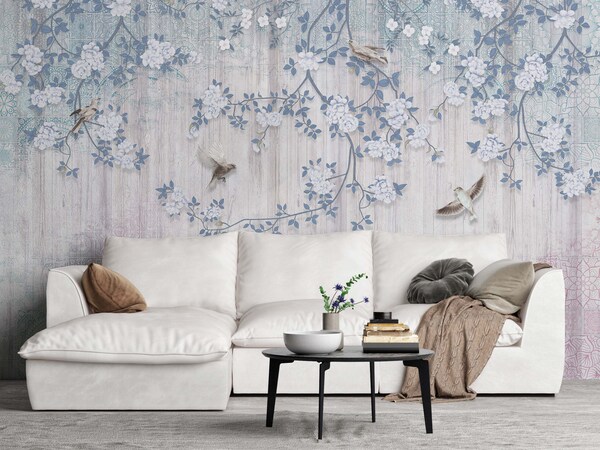 3d Dark Blue Chinoiserie Wallpaper With Birds and Hanging - Etsy